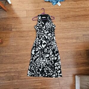 🍂Evan Picone Black White Floral Sleeveless Midi Dress Women's Size 6